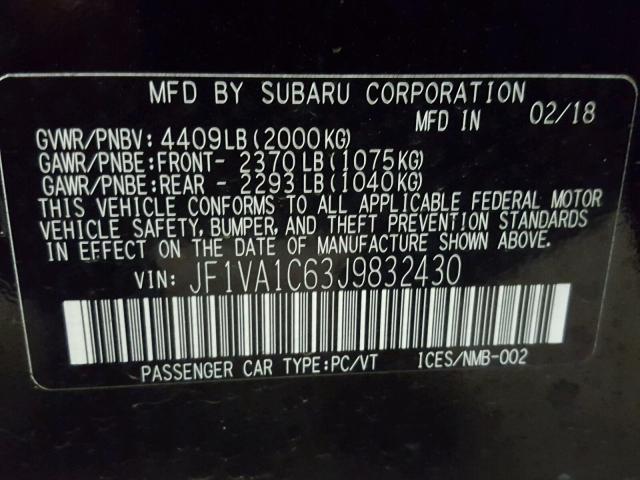 JF1VA1C63J9832430 - 2018 SUBARU WRX PREMIU BLACK photo 10