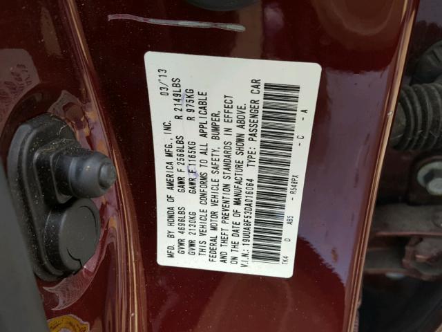 19UUA8F53DA016064 - 2013 ACURA TL TECH RED photo 10