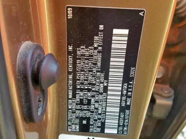 4T3ZE11A49U017639 - 2009 TOYOTA VENZA BASE GOLD photo 10