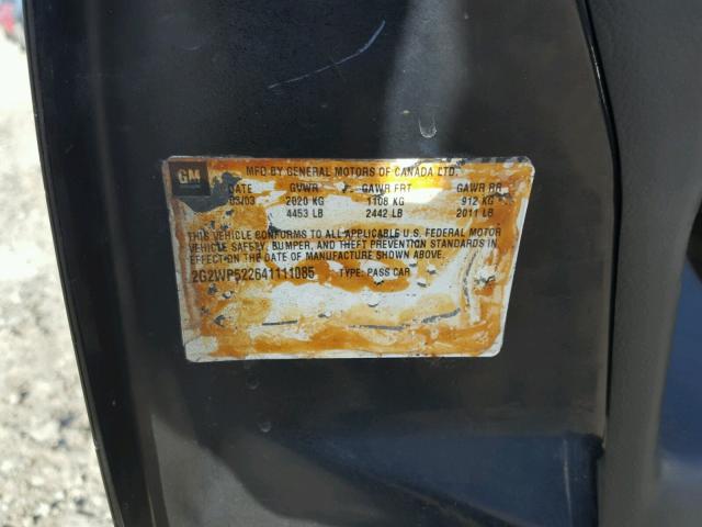 2G2WP522641111085 - 2004 PONTIAC GRAND PRIX BLACK photo 10