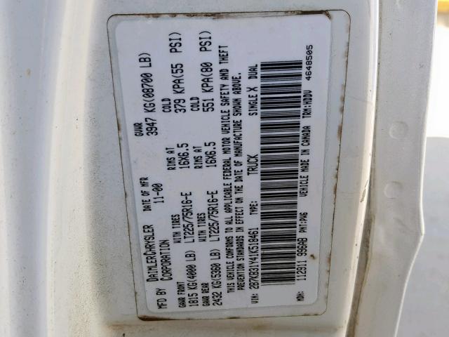 2B7KB31Y41K518461 - 2001 DODGE RAM VAN B3 WHITE photo 10