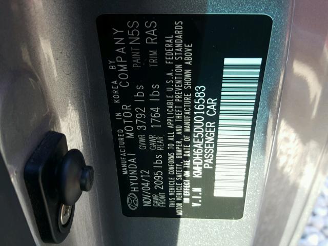 KMHDH6AE5DU016583 - 2013 HYUNDAI ELANTRA CO GRAY photo 10