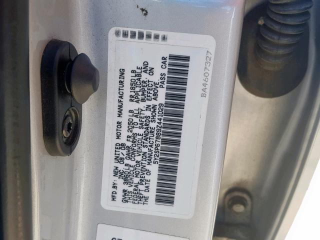 5Y2SP67889Z441029 - 2009 PONTIAC VIBE SILVER photo 10