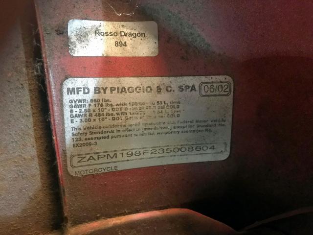 ZAPM198F235008604 - 2003 VESPA M198F RED photo 10