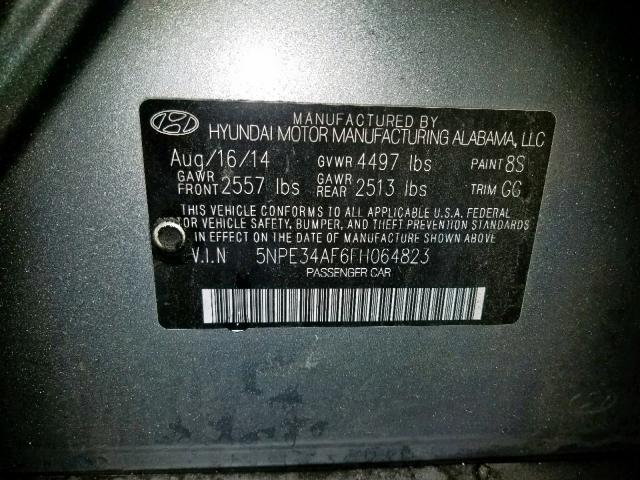 5NPE34AF6FH064823 - 2015 HYUNDAI SONATA SPO GRAY photo 10