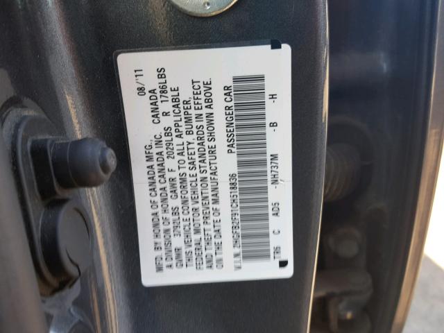 2HGFB2F91CH518836 - 2012 HONDA CIVIC EXL GRAY photo 10