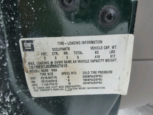 1G1NE52J62M627610 - 2002 CHEVROLET MALIBU LS 绿色 照片 10