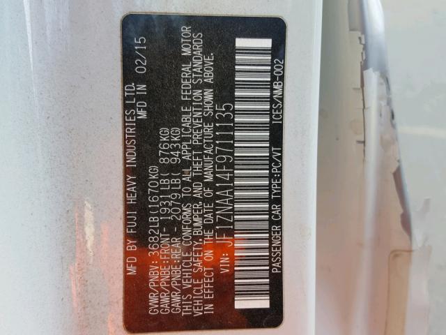 JF1ZNAA14F9711135 - 2015 TOYOTA SCION FR-S WHITE photo 10