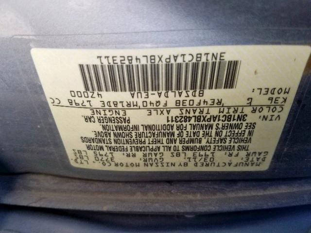 3N1BC1APXBL482311 - 2011 NISSAN VERSA S GRAY photo 10