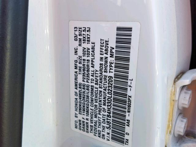 5J8TB4H33DL023209 - 2013 ACURA RDX WHITE photo 10