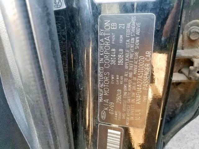 KNAFU4A27A5110020 - 2010 KIA FORTE EX BLACK photo 10