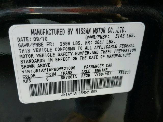 JN1AY1AP6BM521009 - 2011 INFINITI M56 BLACK photo 10