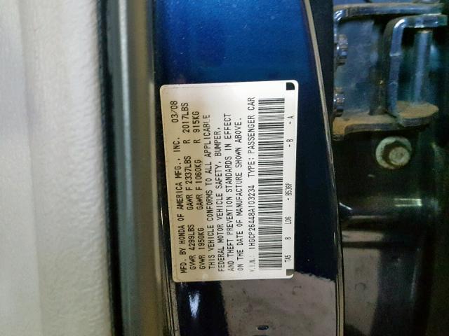 1HGCP26448A103234 - 2008 HONDA ACCORD LXP BLUE photo 10