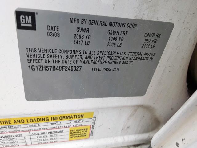 1G1ZH57B48F240027 - 2008 CHEVROLET MALIBU 1LT 白色 照片 10