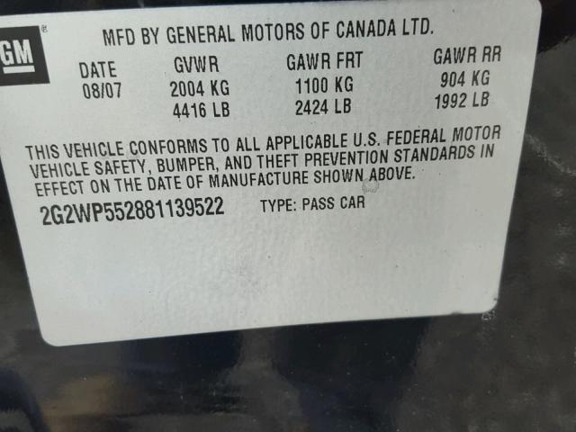 2G2WP552881139522 - 2008 PONTIAC GRAND PRIX შავი ფოტო 10