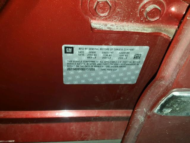 2G1145S30G9153239 - 2016 CHEVROLET IMPALA LTZ RED photo 10