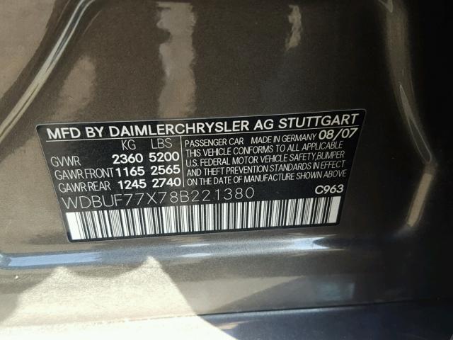 WDBUF77X78B221380 - 2008 MERCEDES-BENZ E 63 AMG GRAY photo 10