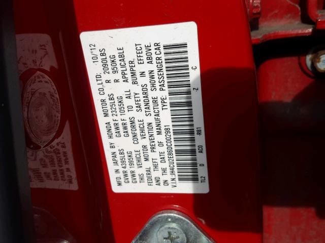 JH4CU2E86DC002981 - 2013 ACURA TSX SE RED photo 10