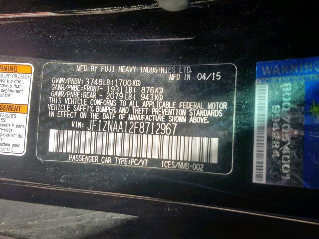 JF1ZNAA12F8712967 - 2015 TOYOTA SCION FR-S BLACK photo 10