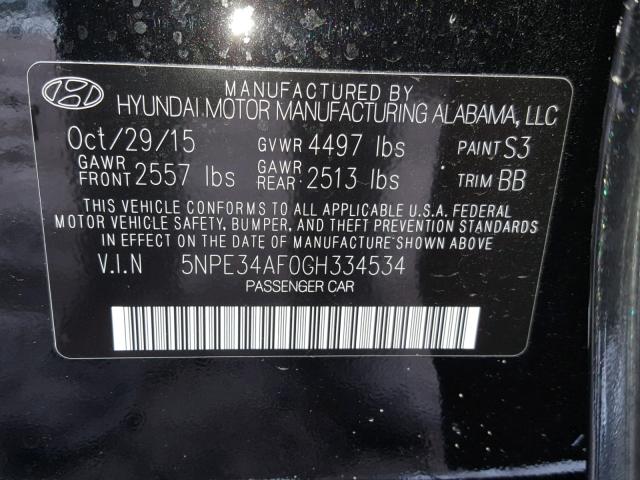 5NPE34AF0GH334534 - 2016 HYUNDAI SONATA SPO BLACK photo 10