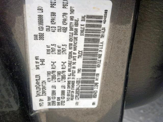 1D7KU28D64J143511 - 2004 DODGE RAM 2500 S Գրաֆիտ լուսանկար 10