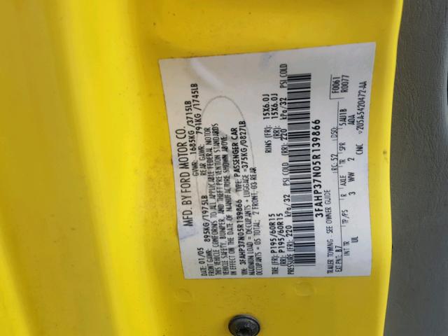 3FAHP37N05R139866 - 2005 FORD FOCUS ZX5 YELLOW photo 10