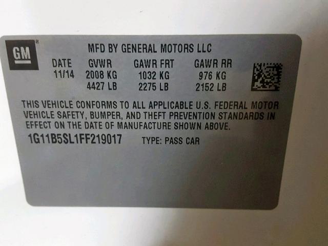 1G11B5SL1FF219017 - 2015 CHEVROLET MALIBU LS Ağ foto 10