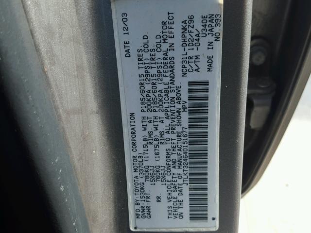 JTLKT324640151677 - 2004 TOYOTA SCION XB Күлгін фото 10