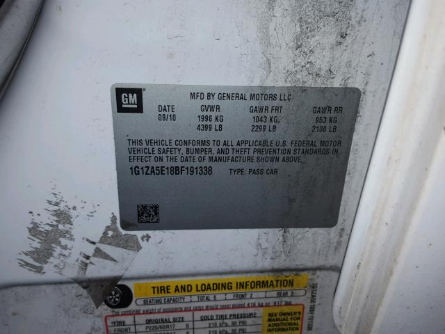 1G1ZA5E18BF191338 - 2011 CHEVROLET MALIBU LS Ақ фото 10