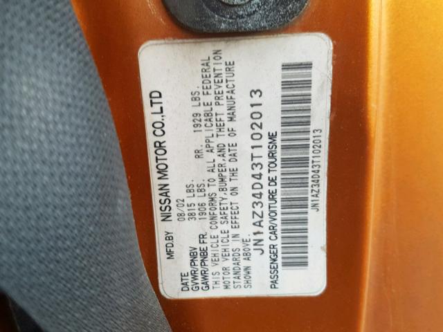 JN1AZ34D43T102013 - 2003 NISSAN 350Z COUPE ORANGE photo 10