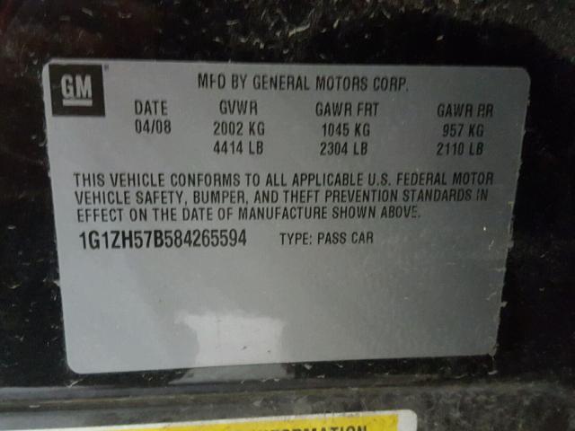 1G1ZH57B584265594 - 2008 CHEVROLET MALIBU 1LT BLACK photo 10