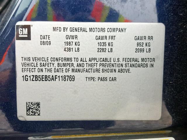 1G1ZB5EB5AF118769 - 2010 CHEVROLET MALIBU LS 蓝色 照片 10