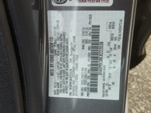 3FADP0L38CR222038 - 2012 FORD FUSION HYB GRAY photo 10