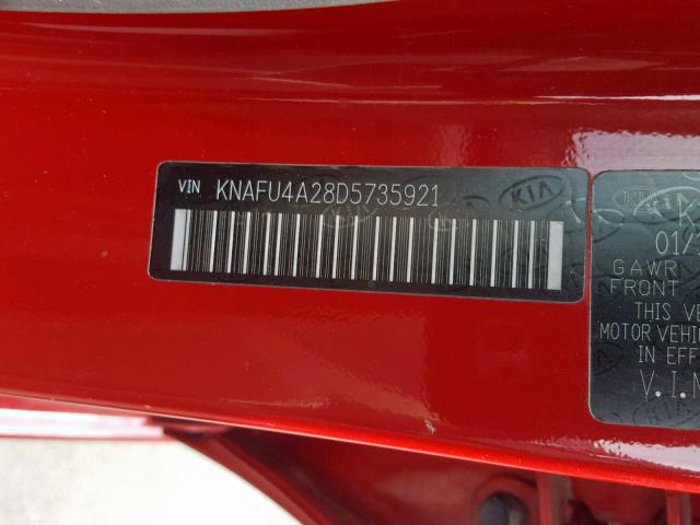 KNAFU4A28D5735921 - 2013 KIA FORTE EX RED photo 10