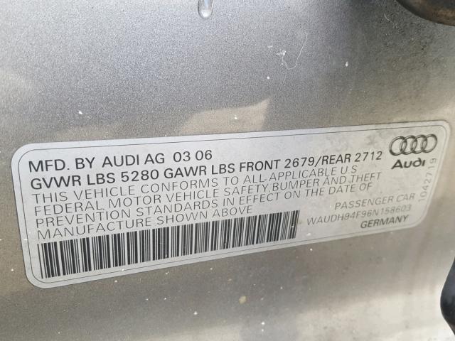 WAUDH94F96N158603 - 2006 AUDI A6 3.2 QUA BURN photo 10