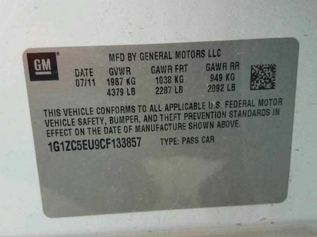 1G1ZC5EU9CF133857 - 2012 CHEVROLET MALIBU 1LT 白色 照片 10