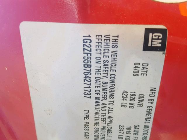 1G2ZF55B764271737 - 2006 PONTIAC G6 SE RED photo 10