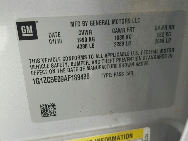 1G1ZC5E09AF189436 - 2010 CHEVROLET MALIBU 1LT 银色 照片 10