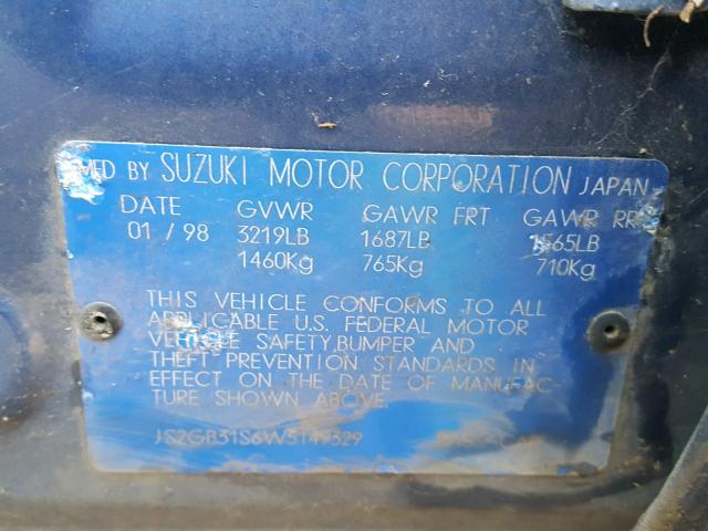 JS2GB31S6W5149329 - 1998 SUZUKI ESTEEM GL BLUE photo 10