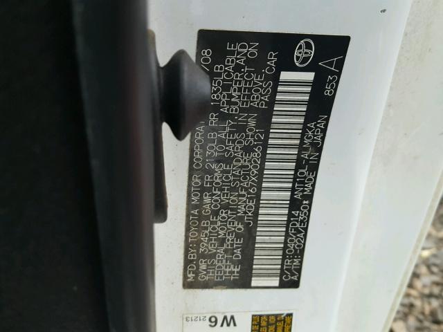 JTKDE167X90286121 - 2009 TOYOTA SCION TC WHITE photo 10