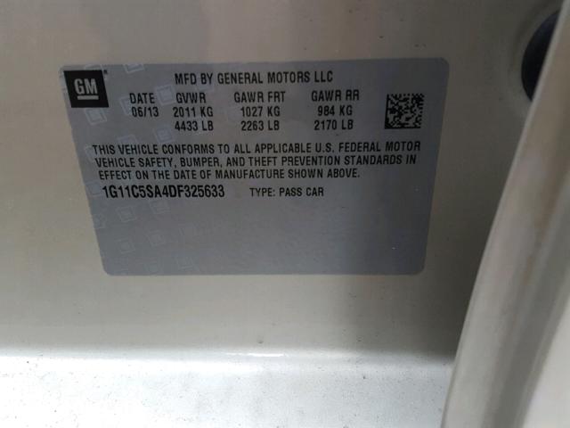 1G11C5SA4DF325633 - 2013 CHEVROLET MALIBU 1LT 奶油色 照片 10