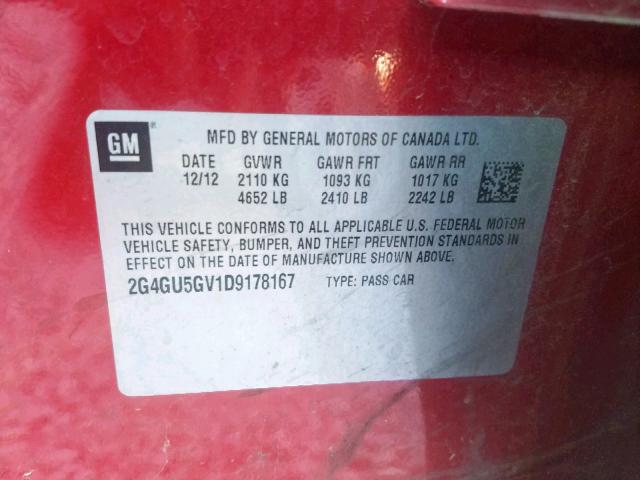 2G4GU5GV1D9178167 - 2013 BUICK REGAL PREM RED photo 10