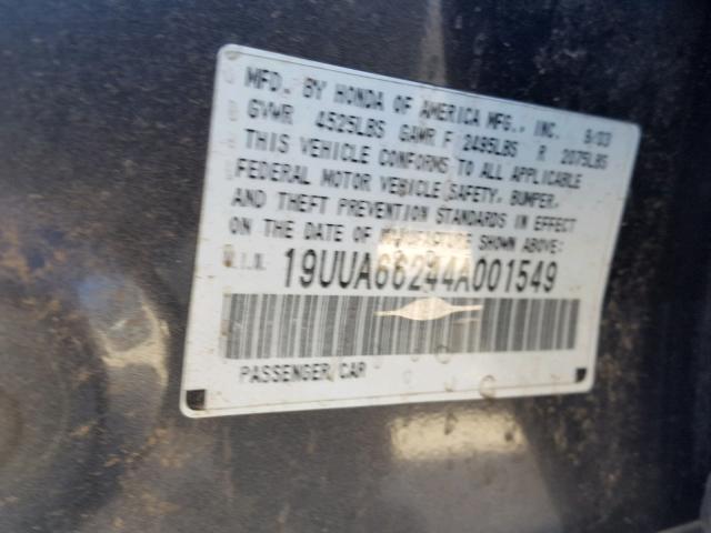 19UUA66244A001549 - 2004 ACURA TL GRAY photo 10