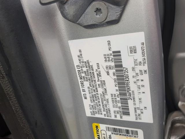 3FA6P0K99ER307357 - 2014 FORD FUSION TIT SILVER photo 10