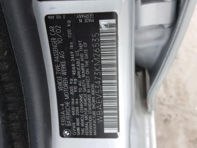 WBAEV53473KM26535 - 2003 BMW 330 I SILVER photo 10