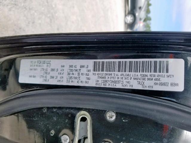 1C6RR7YT0HS859715 - 2017 RAM 1500 REBEL შავი ფოტო 10