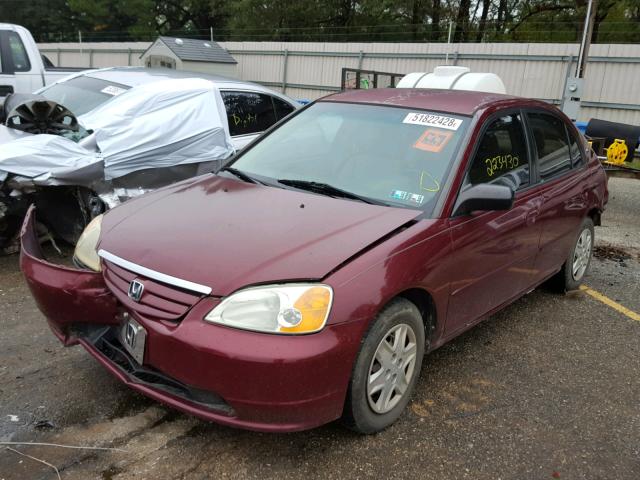 2HGES16503H609597 - 2003 HONDA CIVIC LX MAROON photo 2