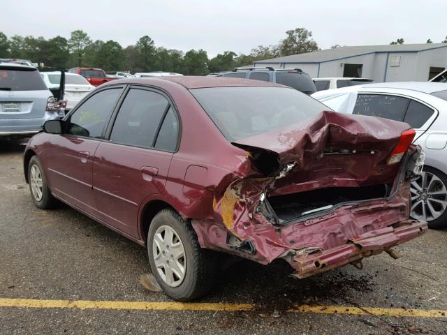 2HGES16503H609597 - 2003 HONDA CIVIC LX MAROON photo 3