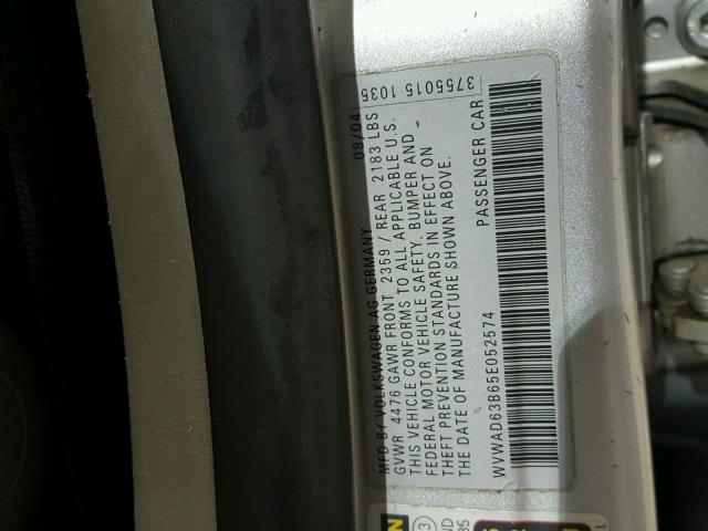 WVWAD63B65E052574 - 2005 VOLKSWAGEN PASSAT GLS SILVER photo 10