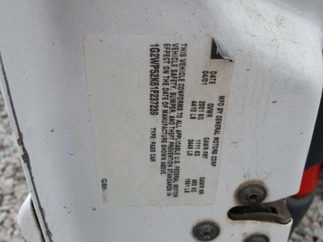 1G2WP52K61F237239 - 2001 PONTIAC GRAND PRIX WHITE photo 10